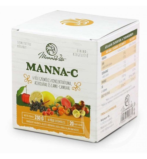 Mannavita manna-c gyümölcs koncentrátum acerolával és camu-camuval 230 g